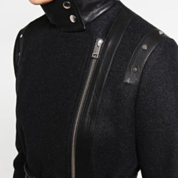 BNWT DIESEL SUELO  LEATHER WOOL JACKET TRENCH WINTER COAT SPRING SZ XXS - Picture 6 of 15